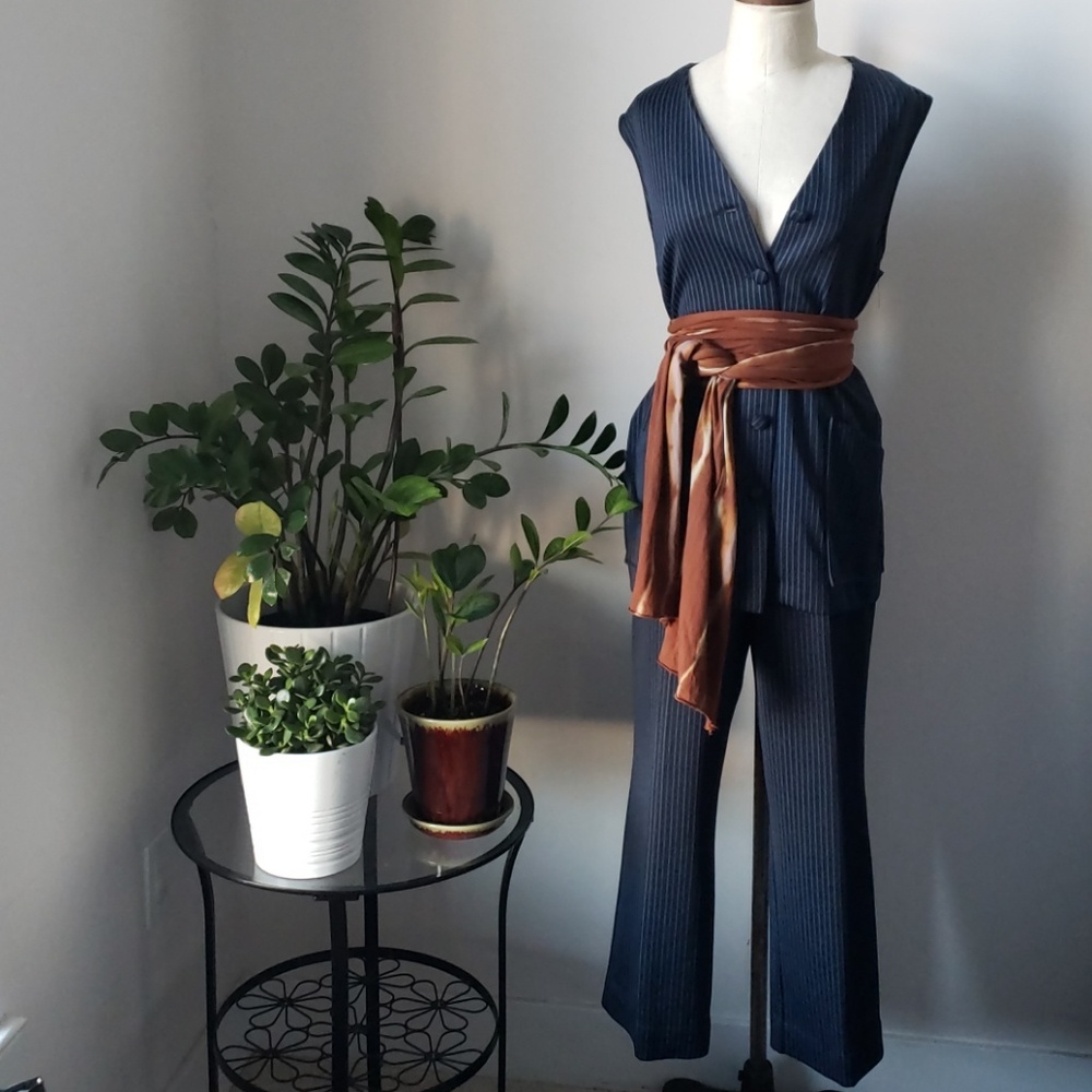 Sold ***Vintage 1970 Navy Pinstripe Vest and Pant Suit